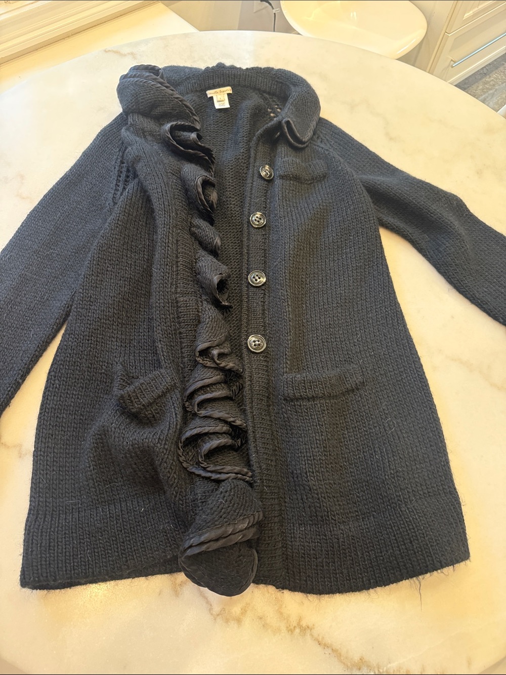 Nanette Lepore Black Ruffle-Front Knit cardigan Jacket